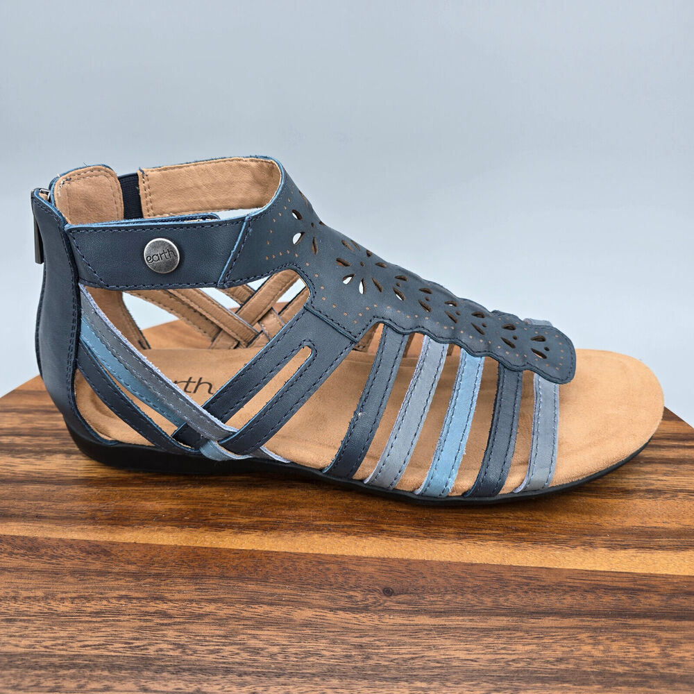 Earth Two-Tone Navy and Light Blue Strappy Cutout Sandal